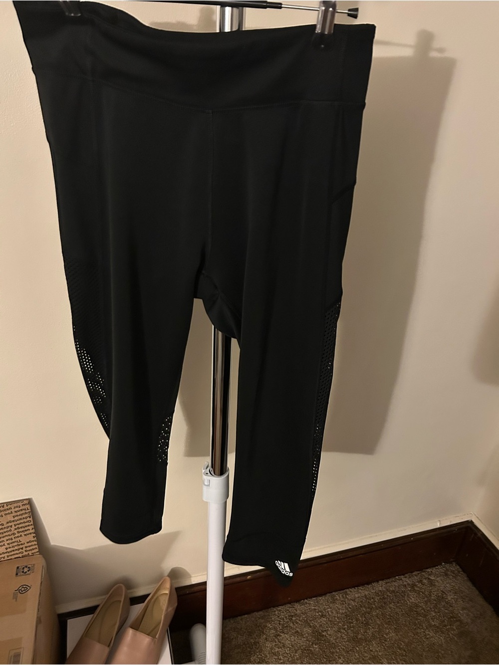 adidas Black Climalite Performance Capri Leggings with mesh.
